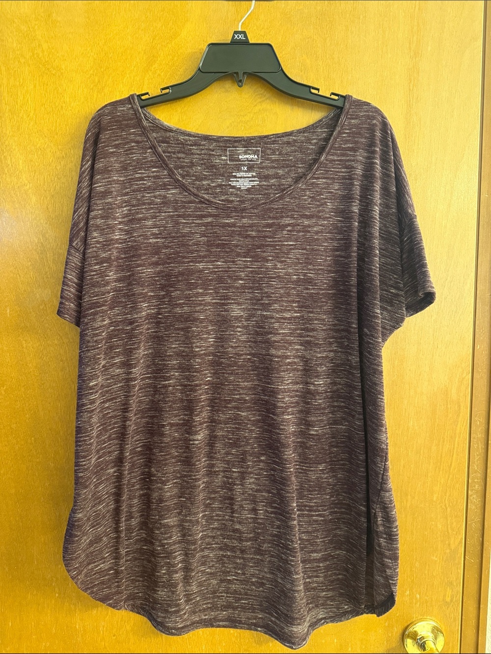Sonoma Women's Short Sleeve Scoop Neck Top — Heathered Plum/Burgundy